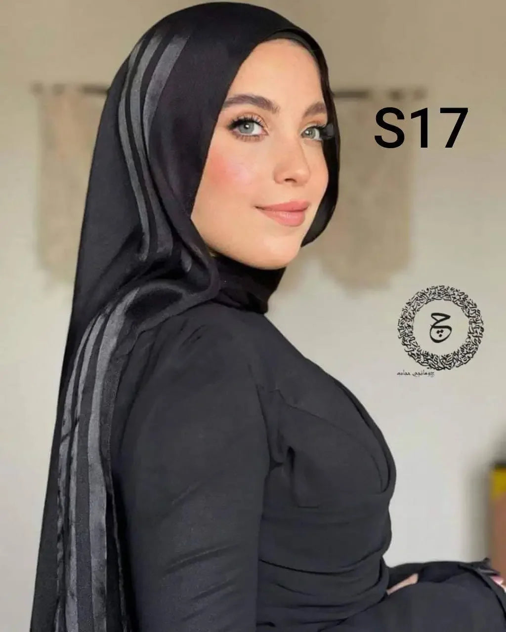 BLACK KUWAITI SATIN COTTON HIJAB