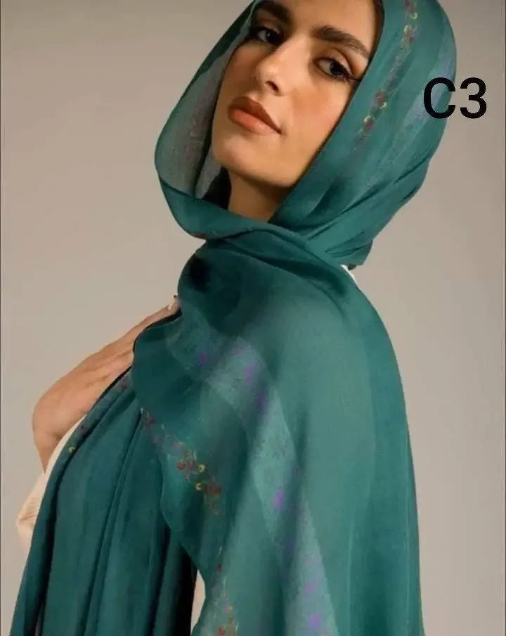 GREEN FLORAL COTTON HIJAB