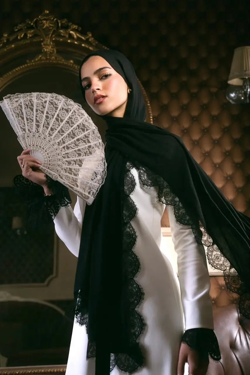 French Lace Hijab Black 2