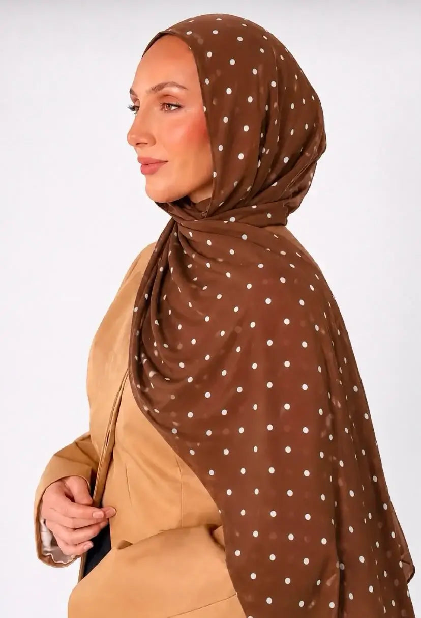 Brown Polka dots cotton hijab